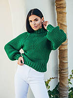 Теплый женский свитер с необычной крупной машинной вязкой шерсть