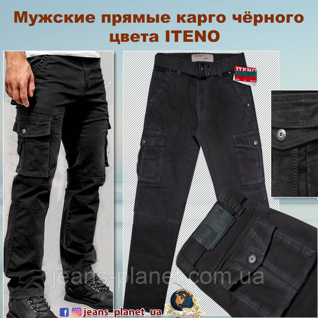 Чоловічі джинси карго з кишенями чорного кольору ITENO-TOPHERO