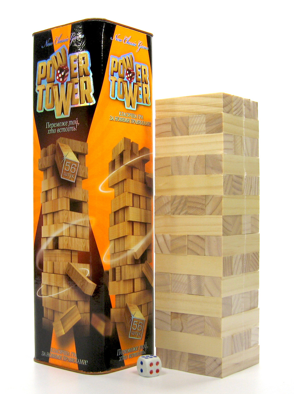 Гра настільна POWER TOWER, 56 брусочків, кубик, фото 1