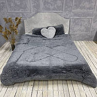 Хутряна ковдра травичка з густим довгим ворсом високої якості Колір Графіт 200 * 230 см