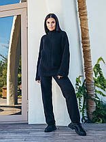 Крутий теплий жіночий в'язаний костюм штани та кофта з вовни, фото 2