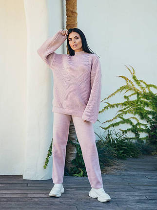 Крутий теплий жіночий в'язаний костюм штани та кофта з вовни, фото 1