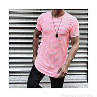 Мужская розовая футболка удлиненная, Турция