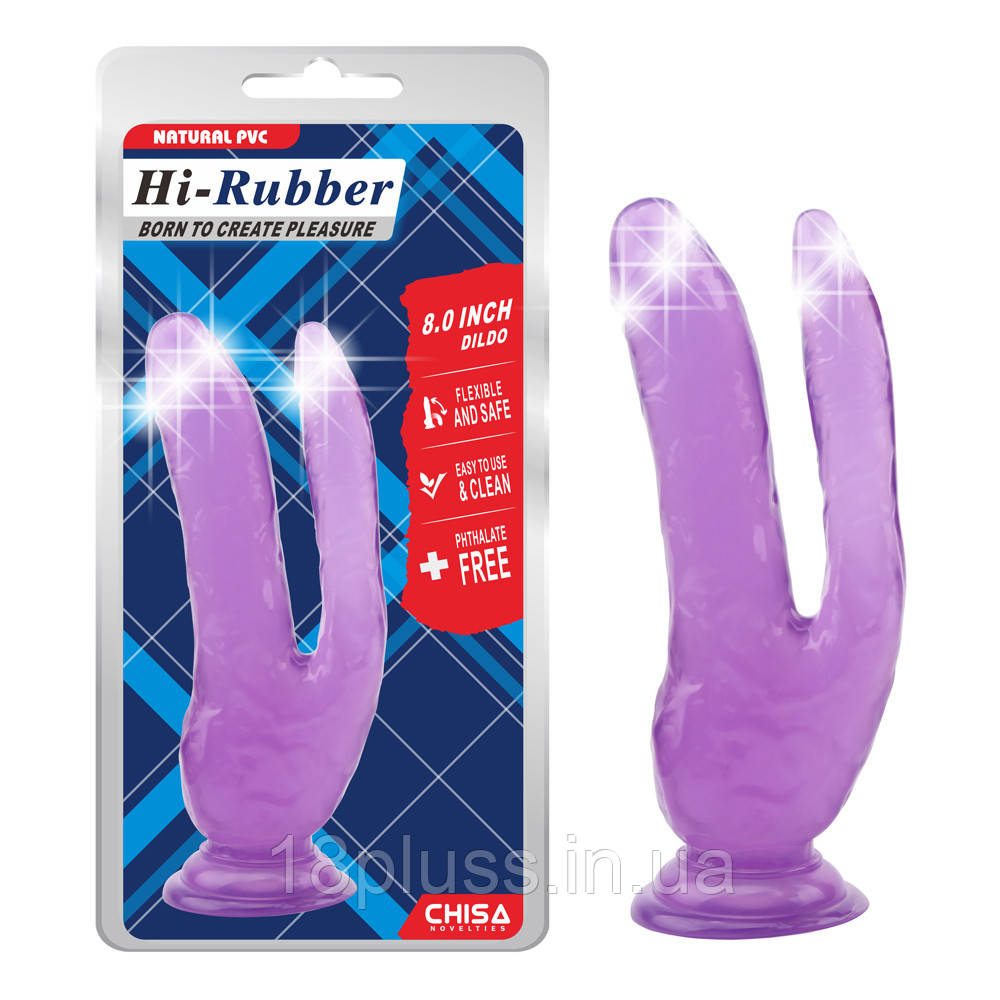 Подвійний фаллоімітатор Hi-Rubber Double Dildo Purple 8.0", фото 1