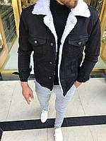 Мужская черная джинсовая куртка с мехом, Турция