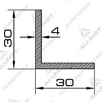Кутник алюмінієвий 30х30х4 мм без покриття