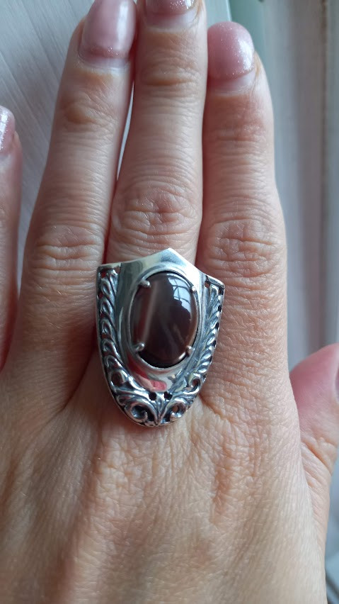 Срібне кільце з коричневим перламутром, фото 1