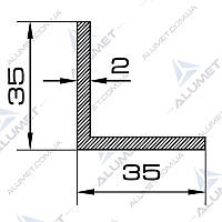 Кутник алюмінієвий 35х35х2 мм без покриття