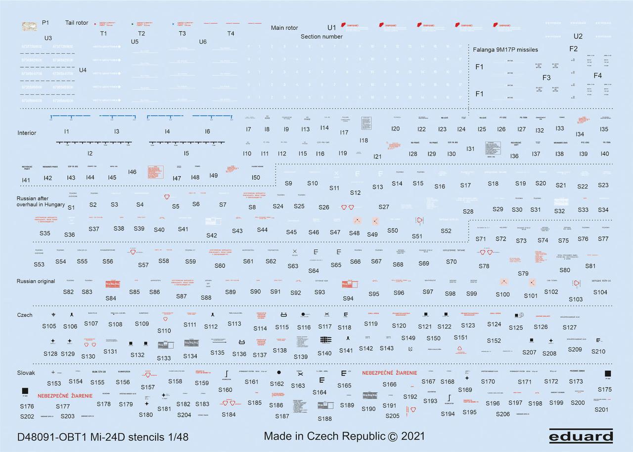 Декаль тех.надпісі для моделі вертольота Мі-24Д в масштабі 1/48. EDUARD D48091