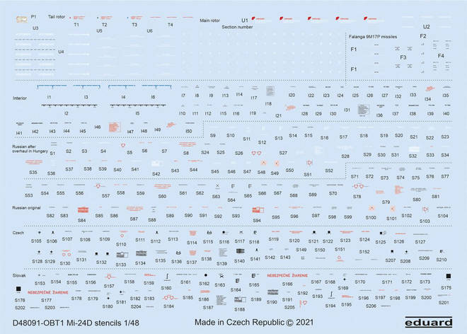 Декаль тех.надпісі для моделі вертольота Мі-24Д в масштабі 1/48. EDUARD D48091, фото 1