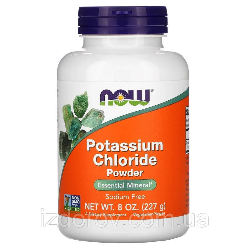 Хлорид калію 365 мг Now Foods Potassium Chloride підтримка електролітного балансу у порошку 227 г