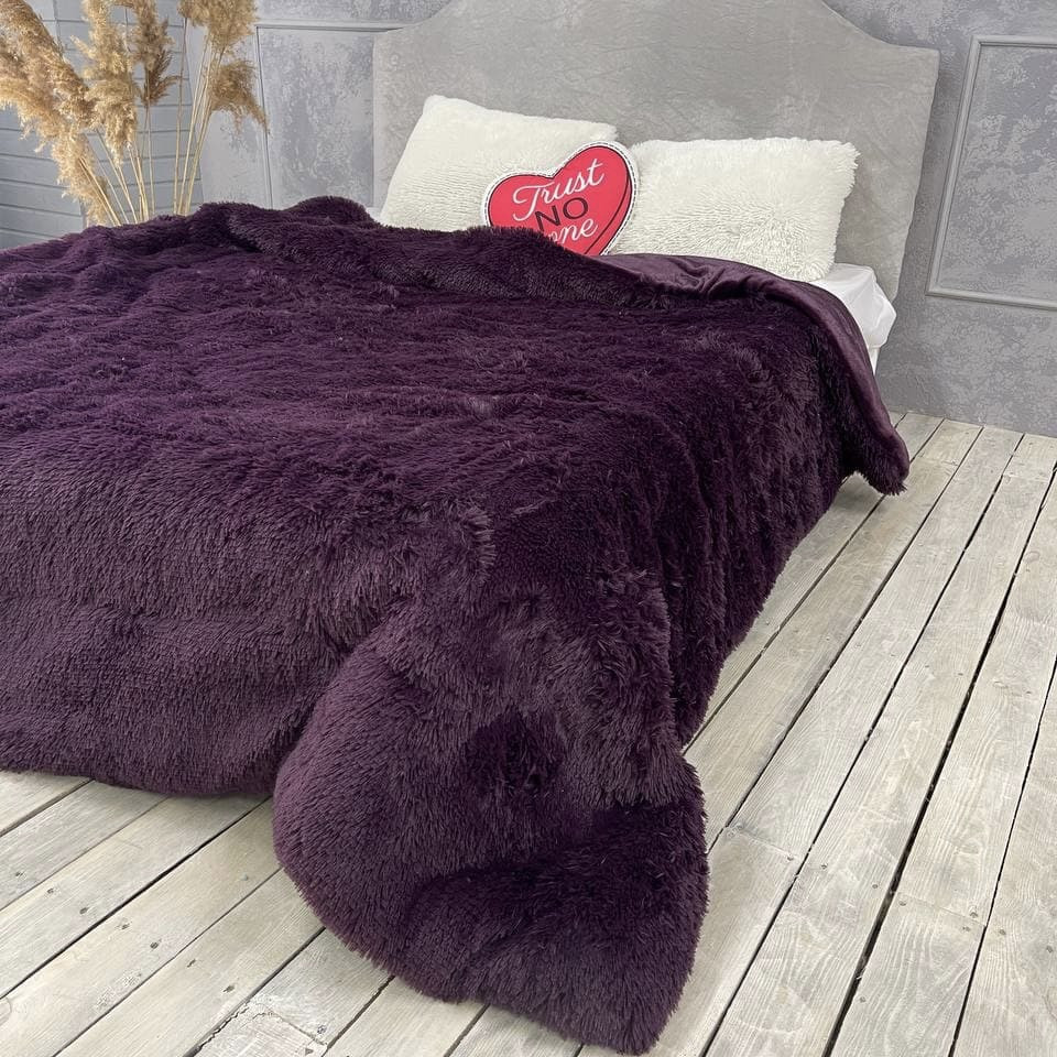 Ковдра травичка з густим хутром високої якості Колір Баклажан 200 * 230 см, фото 1
