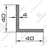 Кутник алюмінієвий 40х40х4 мм без покриття