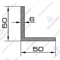 Кутник алюмінієвий 50х50х6 мм без покриття