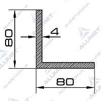Кутник алюмінієвий 80х80х4 мм без покриття