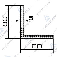 Кутник алюмінієвий 80х80х5 мм без покриття