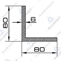Кутник алюмінієвий 80х80х6 мм без покриття