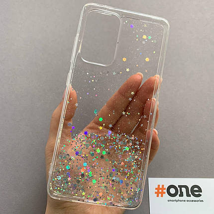 Чохол для Samsung Galaxy A52s накладка блискуча із зірочками чохол на телефон самсунг а52с прозорий R5U, фото 1