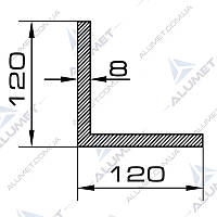 Кутник алюмінієвий 120х120х8 мм без покриття