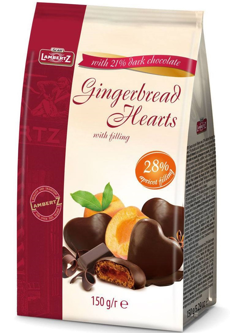Шоколадні пряники "Lambertz Gingerbread Hearts" 150 гр. Шоколадне печиво з абрикосом, фото 1