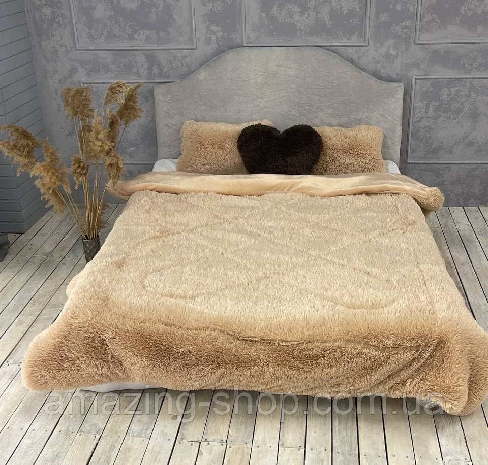 Покривало-ковдра травичка з густим довгим ворсом високої якості Колір Золото 200 * 230 см, фото 1