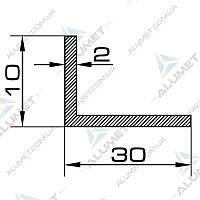 Кутник алюмінієвий 30х10х2 мм без покриття