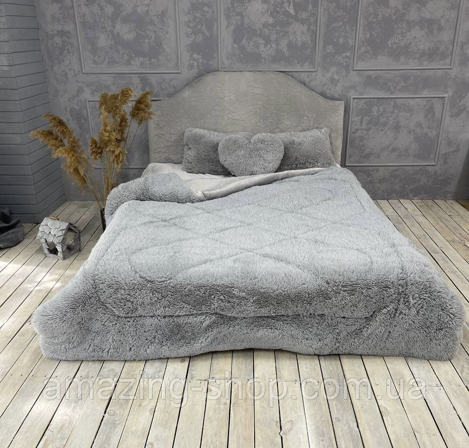 Покривало-ковдра травичка з густим довгим ворсом високої якості Колір Світла сталь 200 * 230 см, фото 1