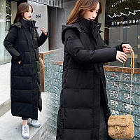 Женский ультрамодный зимний пуховик пальто длинный свободный с капюшоном, новый стиль 2023, черный (1545)