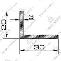 Кутник алюмінієвий 30х20х3 мм без покриття