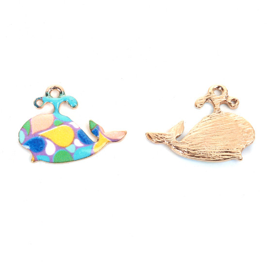 Підвіска Finding Кулон кит Золотистий Різнокольорова емаль 24 mm x 18 mm