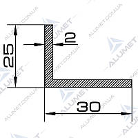 Кутник алюмінієвий 30х25х2 мм без покриття