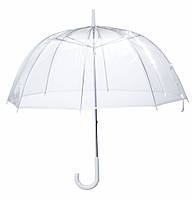 Прозрачный купольный зонт трость на 8 спиц с белой ручкой диаметр купола 85 см глубокий купол