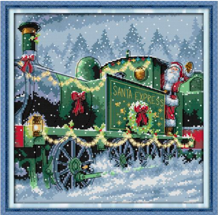 Набір для вишивання за нанесеною на канву схемою "Christmas Train". AIDA 14CT printed, 32*32 см