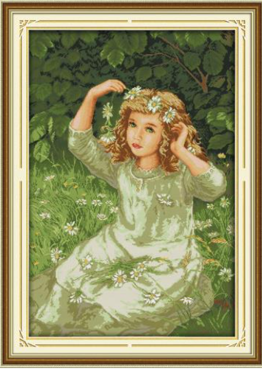 Набір для вишивання за нанесеною на канву схемою "The girl with Garland". AIDA 14CT printed, 57*81 см