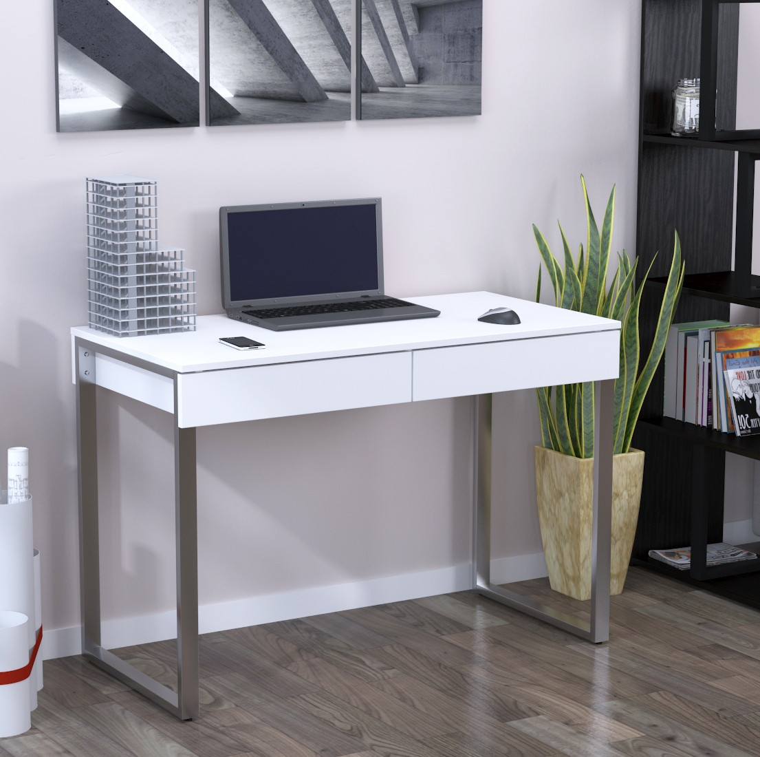 Маленький комп'ютерний стіл письмової білої ніжки хром L-11 Loft Design, фото 1