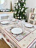 Скатертина на стіл Новорічна "Гостинці Санти" 137 х 280 см., гобеленова, золотий люрекс, фото 3