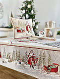 Скатертина на стіл Новорічна "Гостинці Санти" 137 х 280 см., гобеленова, золотий люрекс, фото 4