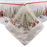 Скатертина на стіл Новорічна "Гостинці Санти" 137 х 280 см., гобеленова, золотий люрекс, фото 10