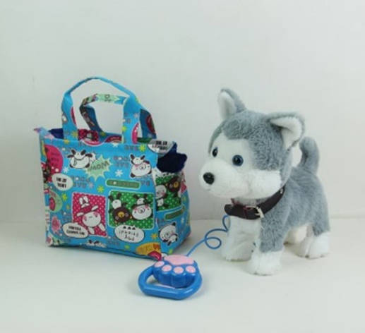 Собака Хаскі на повідку з сумочкою, фото 1