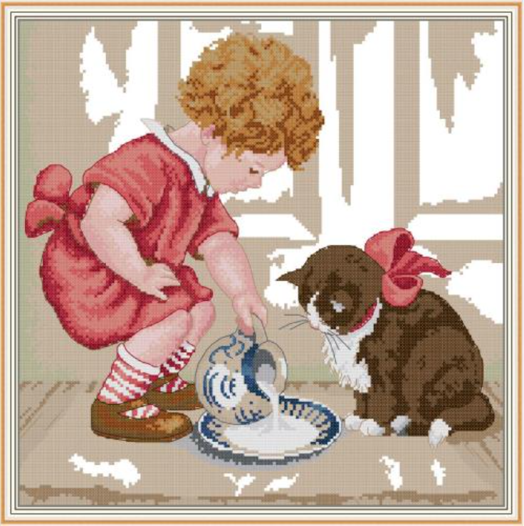Набір для вишивання за нанесеною на канву схемою "Feed the cat". AIDA 14CT printed 38*38 см, фото 1