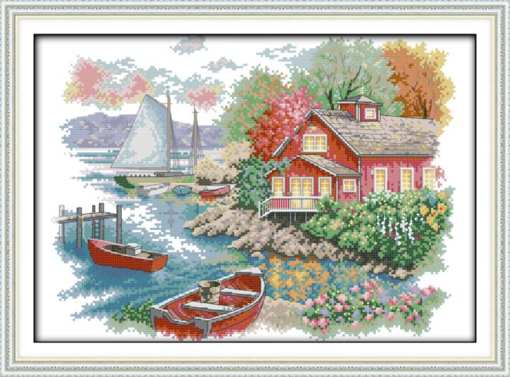 Набір для вишивання за нанесеною на канву схемою "Lake house". AIDA 14CT printed 44*33 см