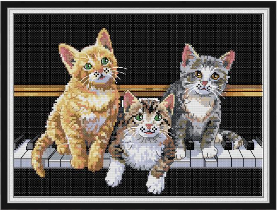 Набір для вишивання за нанесеною на канву схемою "Three cats". AIDA 14CT printed 34*26 см