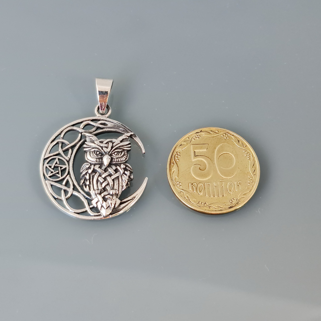 Кулон Филин серебряный Пентаграмма Сова талисман викка мифология амулет - фото 4 - id-p1498586111