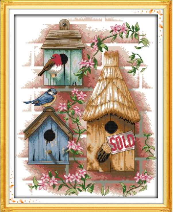 Набір для вишивання за нанесеною на канву схемою "Log cabin". AIDA 14CT printed, 34*43 см