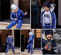 Детский зимний костюм "Армани". Наполнитель СИНТИПОН 150+ МЕХ БАРАШКА внутри куртки и капюшоне.