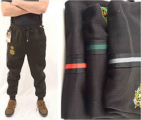 Штани спортивні чоловічі зимові щільний трикотаж з начосом під манжет Ao longcom 3 кишені (Червона смуга)