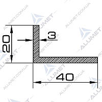 Кутник алюмінієвий 40х20х3 мм без покриття