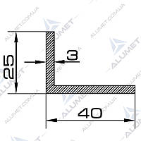 Кутник алюмінієвий 40х25х3 мм без покриття