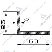 Кутник алюмінієвий 50х25х2 мм без покриття