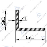 Кутник алюмінієвий 50х30х4 мм без покриття